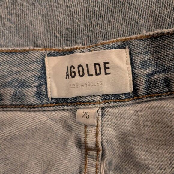 AGOLDE 90s Pinch Waist High Rise Straight Jeans 25 | Distressed Light Wash Denim - Picture 16 of 16